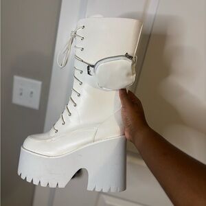 White Platform Lace-Up Boots